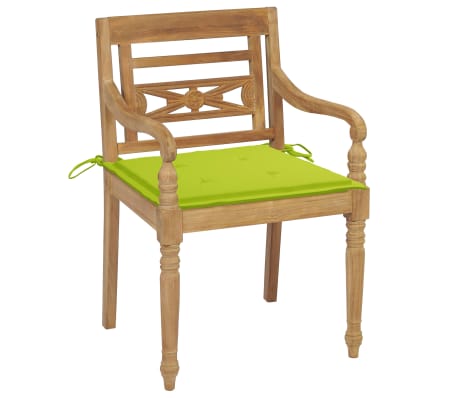 vidaXL Batavia-stole 2 stk. med lysegrønne hynder massivt teaktræ