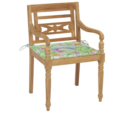 vidaXL Batavia kėdės su lapų ra&scaron;tų pagalvėlėmis, 2vnt., tikmedis