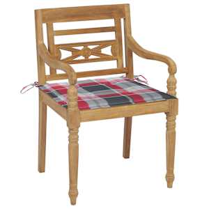 vidaXL Batavia Chairs 2 pcs Red Check Pattern Cushions Solid Teak Wood