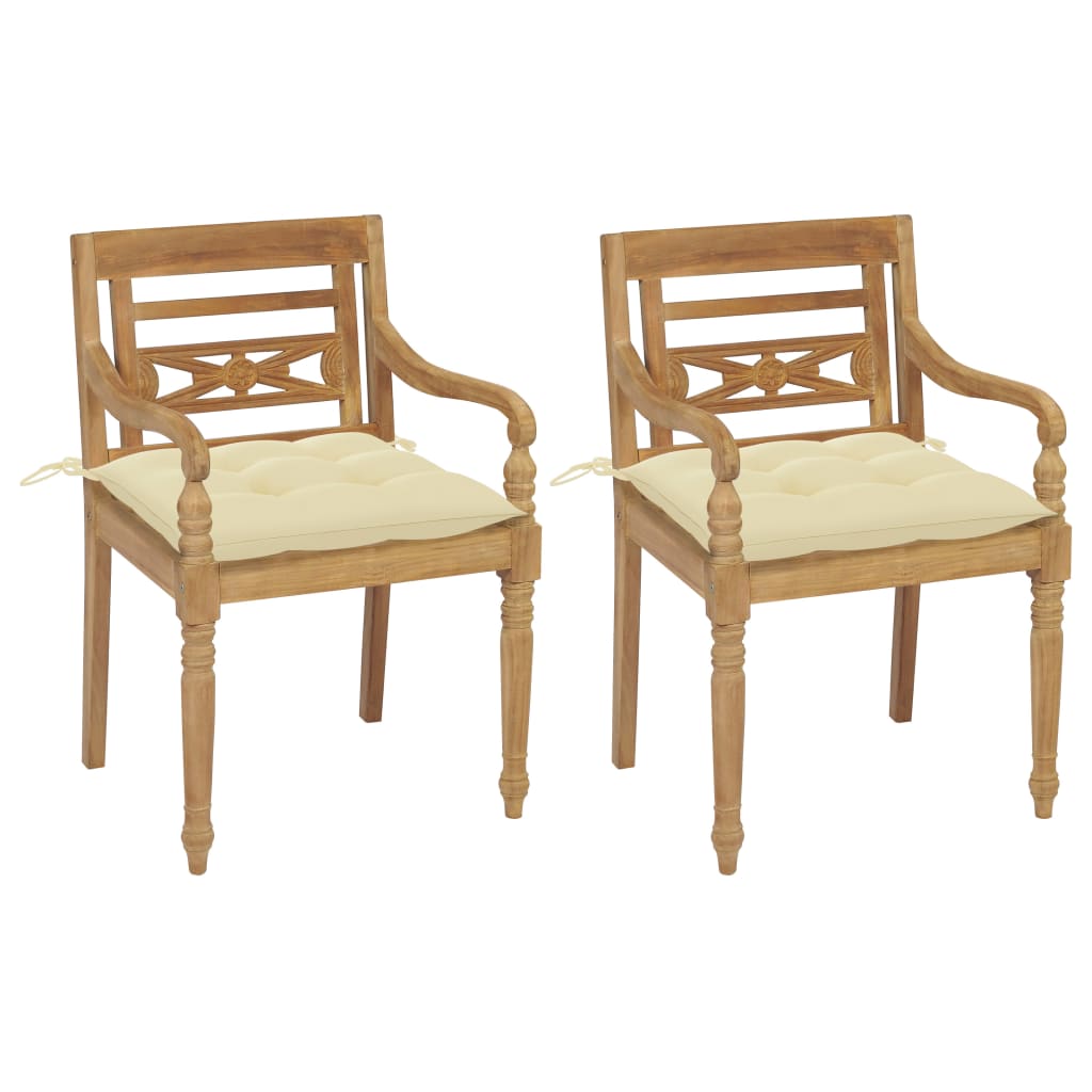 Image of vidaXL Batavia Chairs 2 pcs with Cream White Cushions Solid Teak Wood