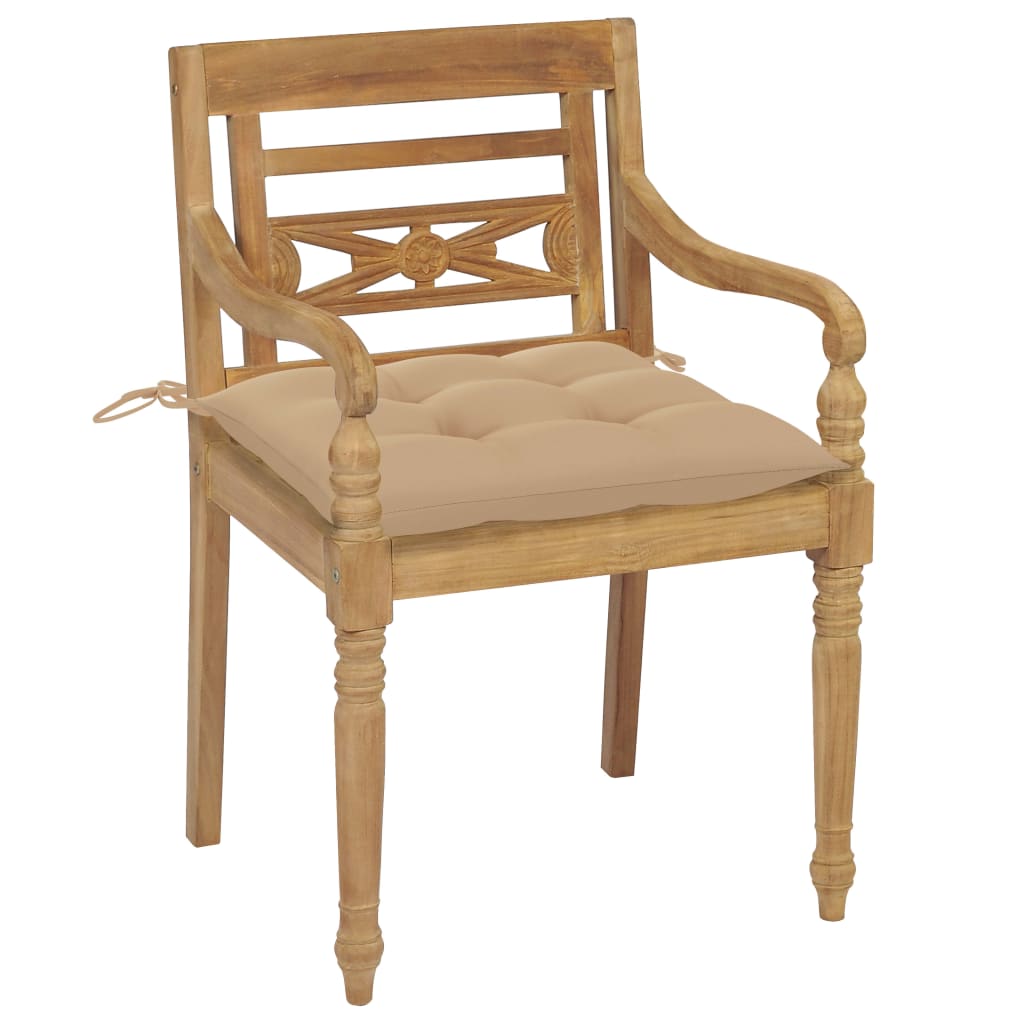 vidaXL Batavia-stole 2 stk. med beigefarvede hynder massivt teaktræ