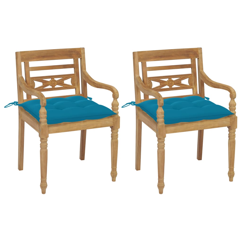 vidaXL Chaises Batavia 2pcs et coussins bleu clair Bois de teck massif