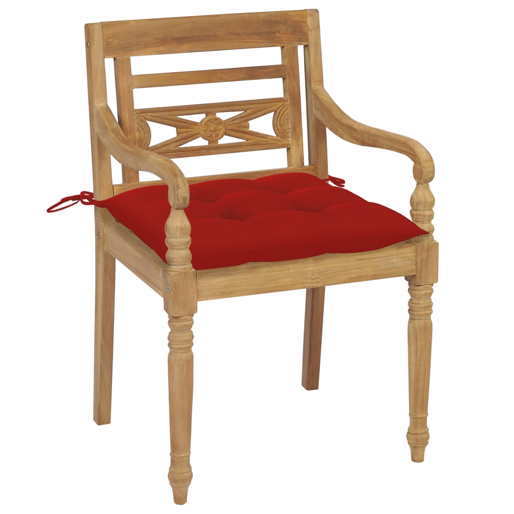 

vidaXL Stoelen Batavia 2 st met rode kussens massief teakhout