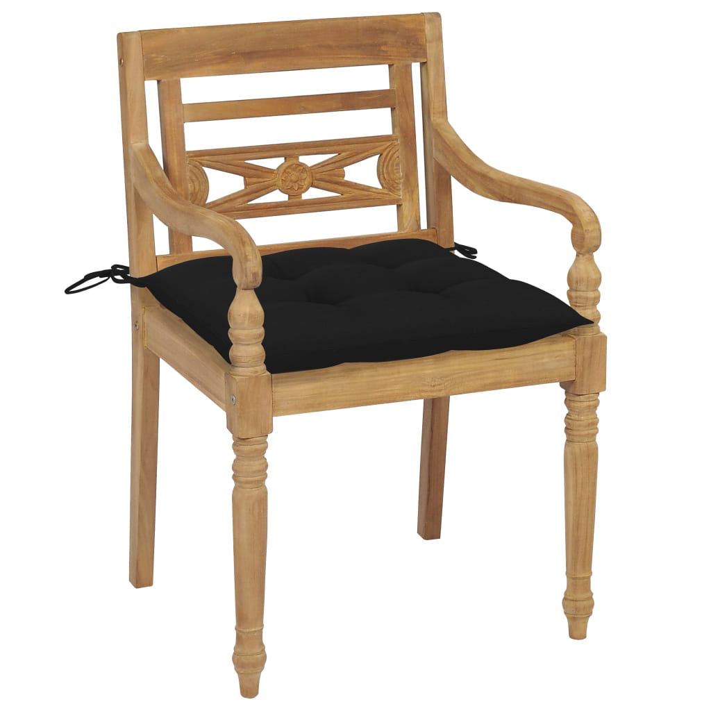 

vidaXL Stoelen Batavia 2 st met zwarte kussens massief teakhout