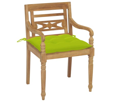 vidaXL Batavia kėdės su &scaron;viesiai žaliomis pagalvėmis, 2vnt., tikmedis