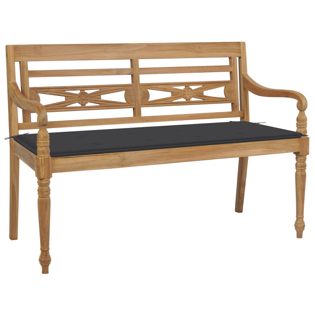 vidaXL Batavia Bench with Anthracite Cushion 120 cm Solid Teak Wood