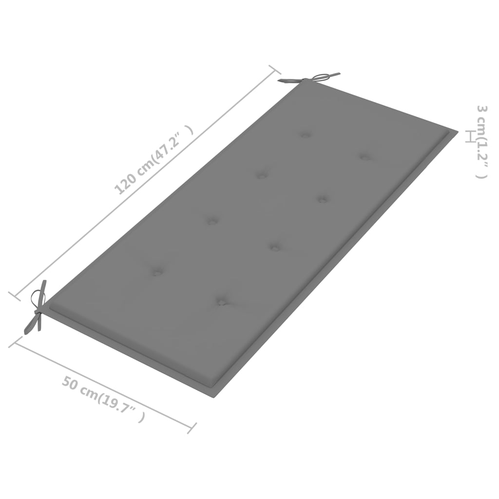 Tömör tíkfa Batavia pad szürke párnával 120 cm 