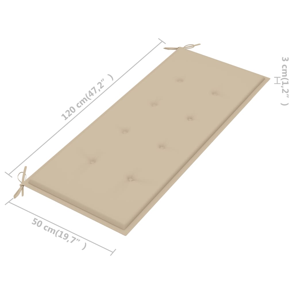 Tömör tíkfa Batavia pad bézs párnával 120 cm 