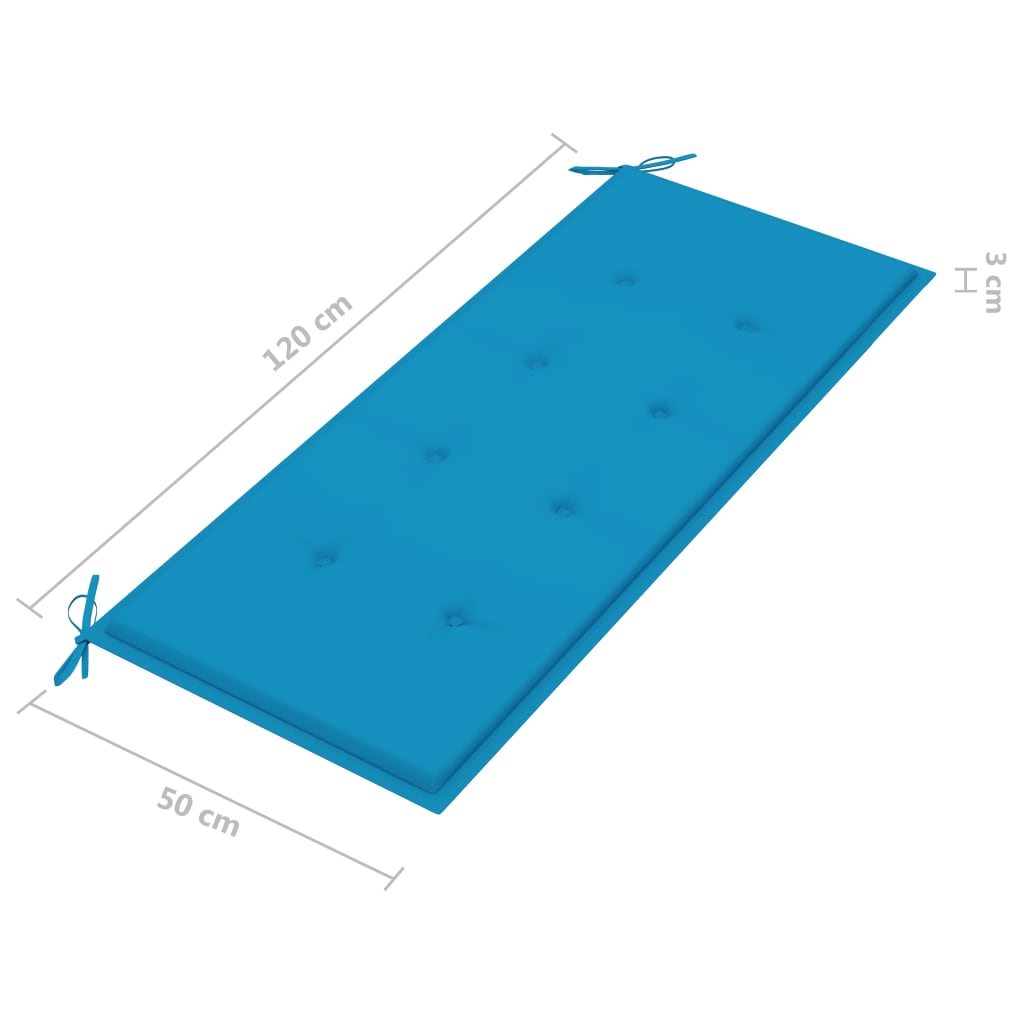 Bancă Batavia cu pernă albastră, 120 cm, lemn masiv de tec