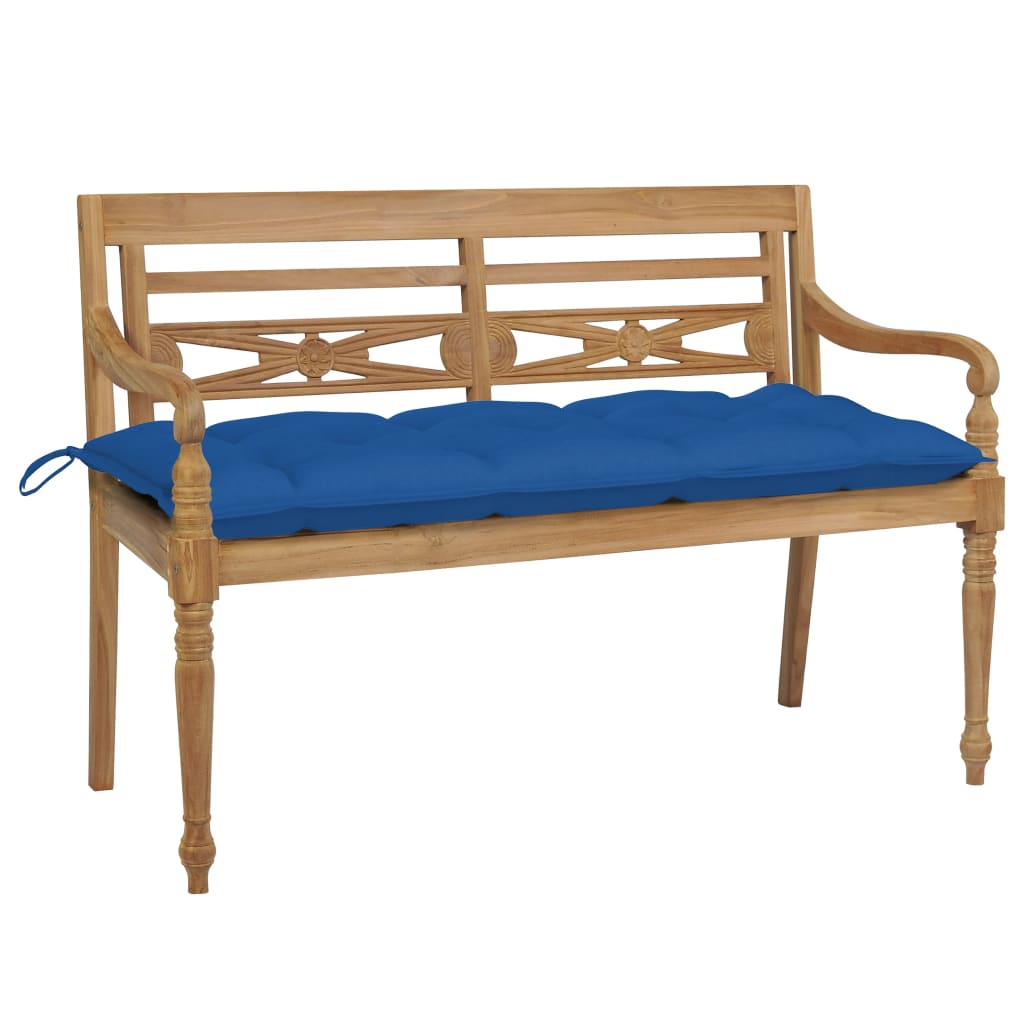 vidaXL Banc Batavia avec coussin bleu 120 cm Bois de teck massif