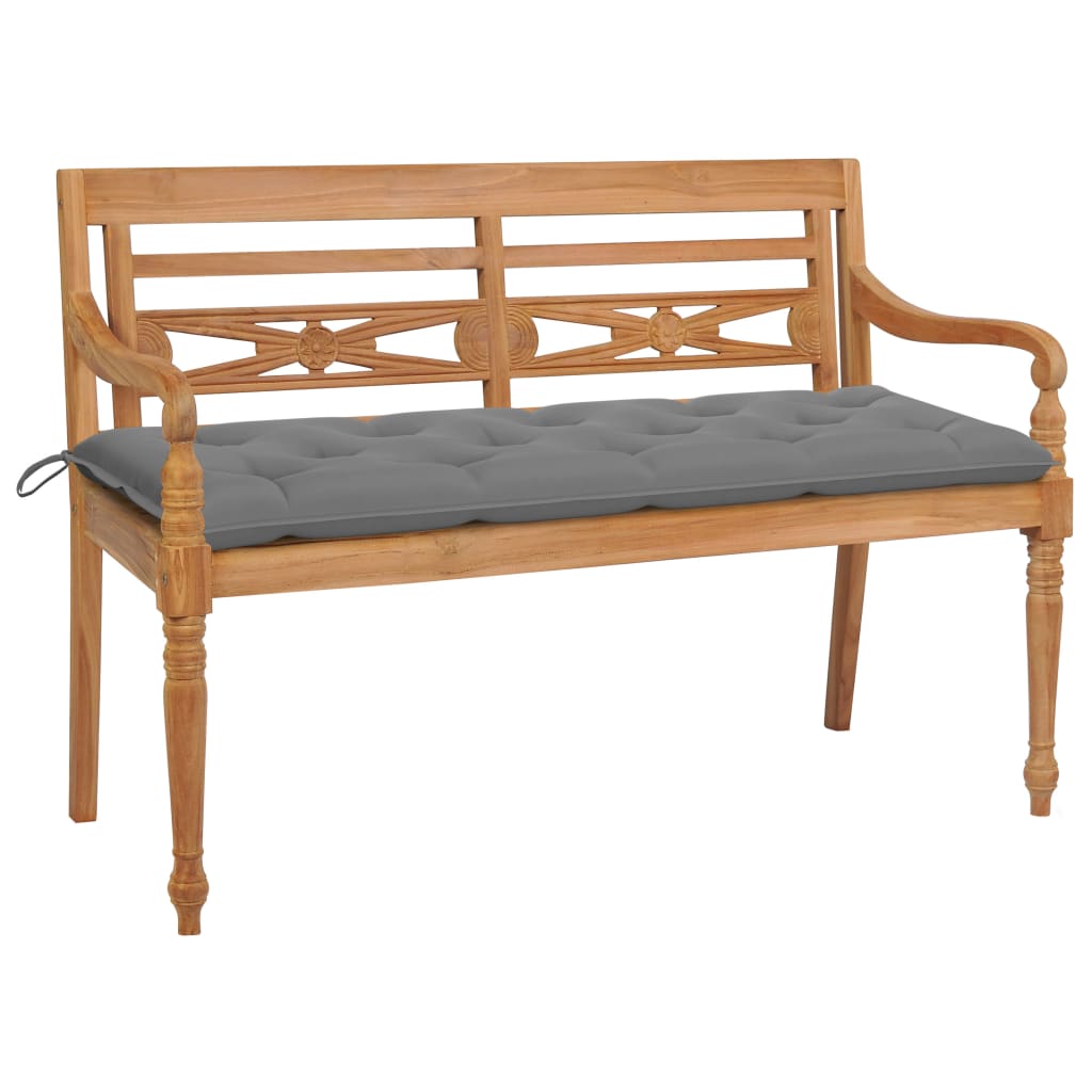 

vidaXL Batavia Bench with Gray Cushion 59.1" Solid Teak Wood