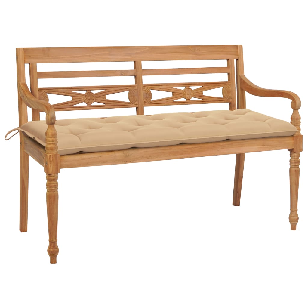 

vidaXL Batavia Bench with Beige Cushion 59.1" Solid Teak Wood