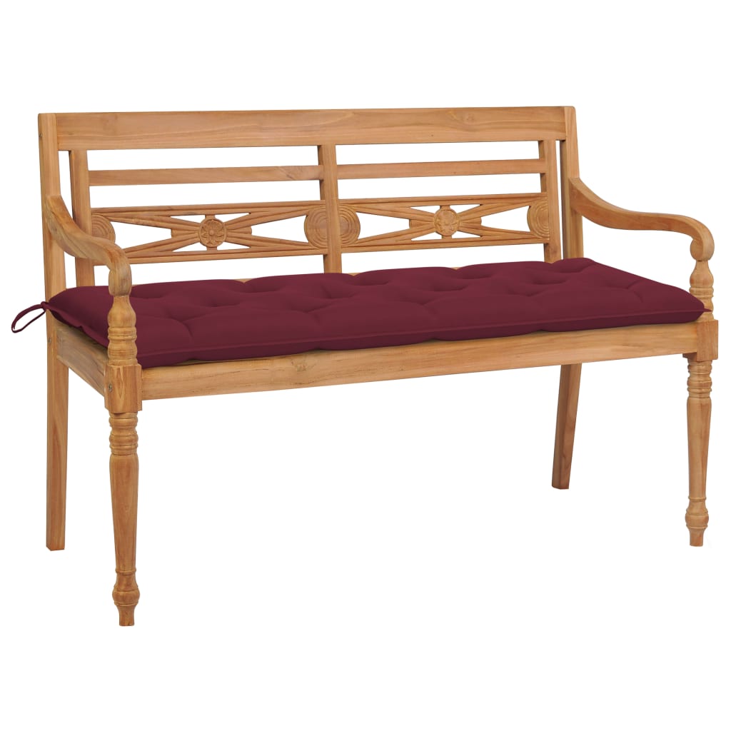 

vidaXL Batavia Bench with Wine Red Cushion 59.1" Solid Teak Wood