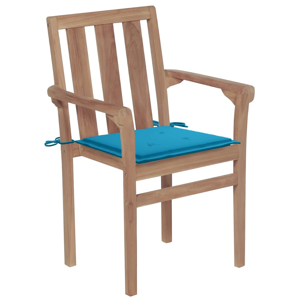 vidaXL Chaises de jardin lot de 2 et coussins bleu Bois de teck massif