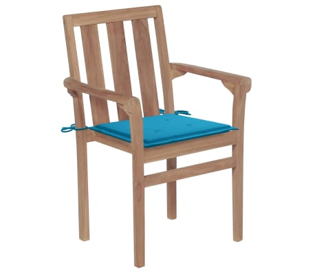 vidaXL Sedie da Giardino 2 pz con Cuscini Blu Massello di Teak