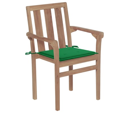 vidaXL Chaises de jardin lot de 2 et coussins vert Bois de teck massif
