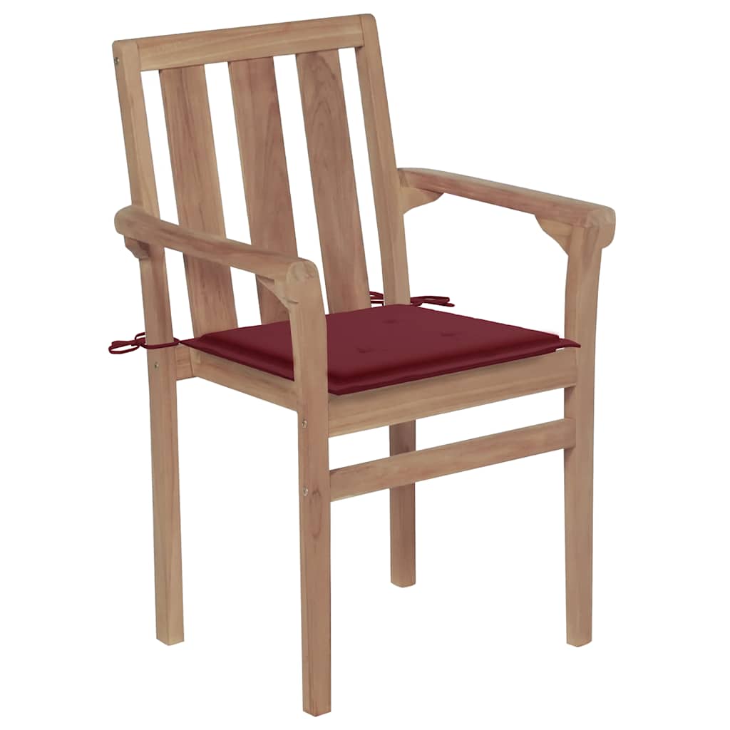 vidaXL Tuinstoelen 2 st met wijnrode kussens massief teakhout afbeelding