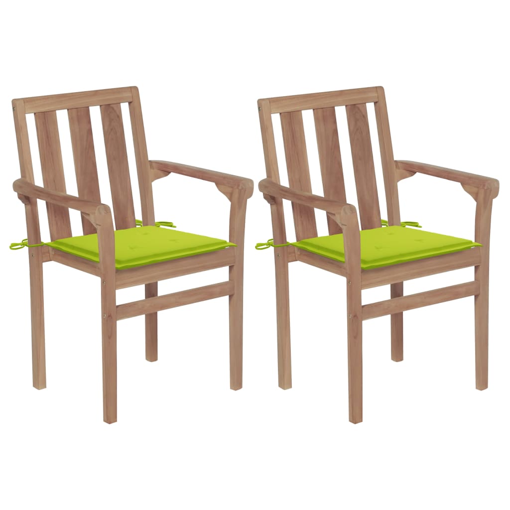 Zahradní židle 2 ks jasně zelené podušky masivní teakové dřevo