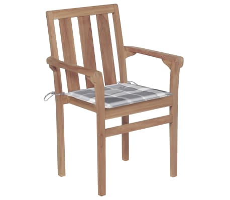 vidaXL havestole 2 stk. med gr&aring;ternede hynder massivt teaktr&aelig;