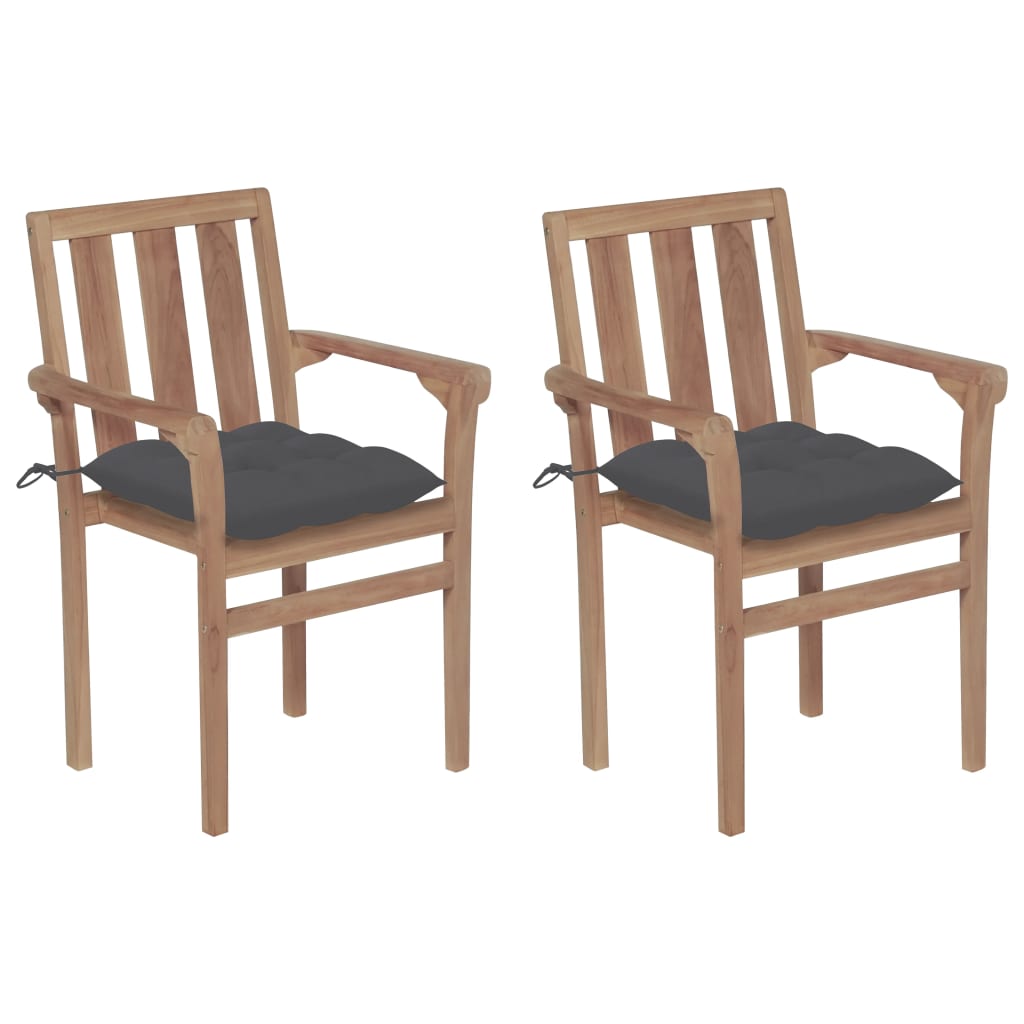 Image of vidaXL Garden Chairs 2 pcs with Anthracite Cushions Solid Teak Wood