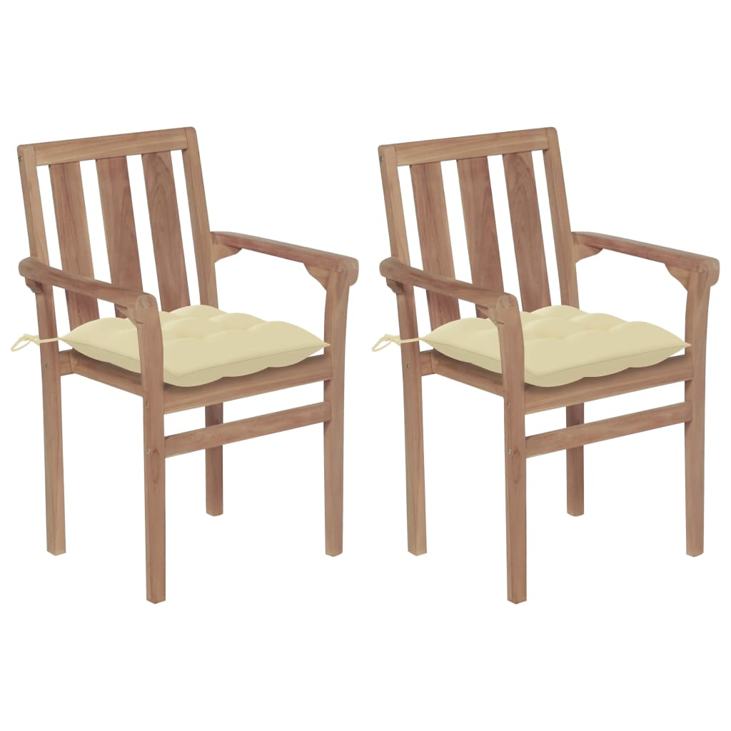 vidaXL Zahradní židle 2 ks krémově bílé podušky masivní teakové dřevo