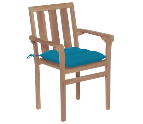 vidaXL Gartenst&uuml;hle 2 Stk. mit Hellblauen Kissen Massivholz Teak