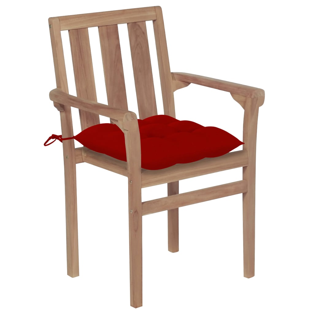 vidaXL Chaises de jardin 2 pcs avec coussins rouge Bois de teck massif