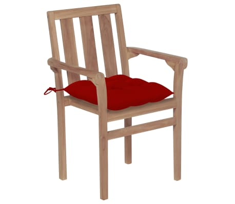 vidaXL Chaises de jardin 2 pcs avec coussins rouge Bois de teck massif