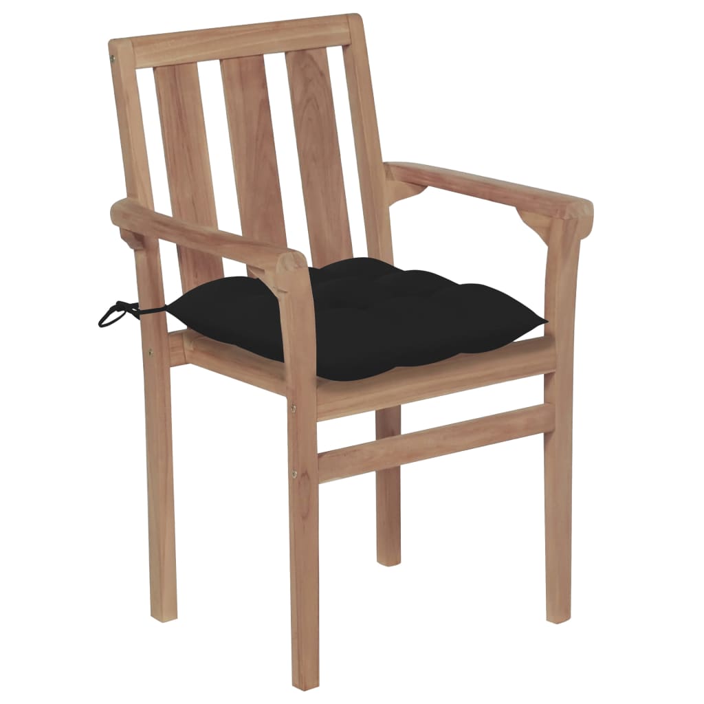 

vidaXL Tuinstoelen 2 st met zwarte kussens massief teakhout