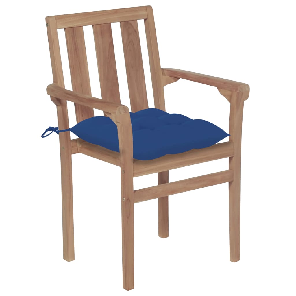 vidaXL Chaises de jardin 2 pcs avec coussins bleu Bois de teck massif