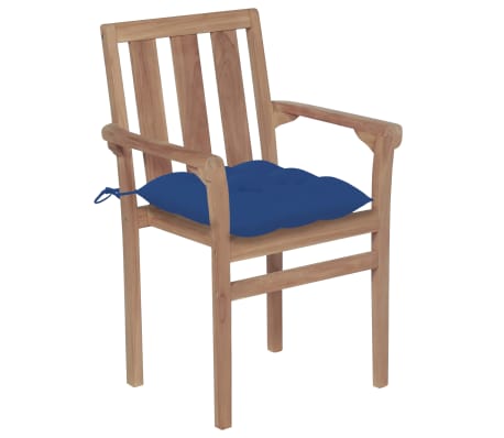 vidaXL Chaises de jardin 2 pcs avec coussins bleu Bois de teck massif