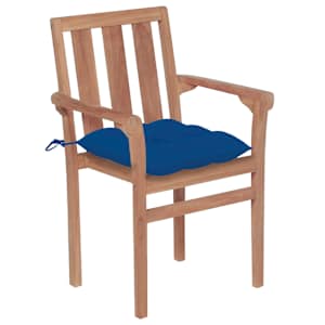 vidaXL Καρέκλες Κήπου 2 τεμ. από Μασίφ Ξύλο Teak με Μπλε Μαξιλάρια