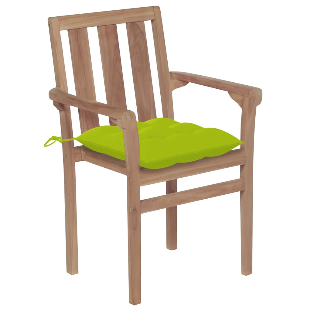 vidaXL Chaises de jardin lot de 2 avec coussins vert vif Bois de teck