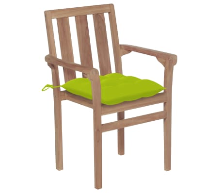 vidaXL Chaises de jardin lot de 2 avec coussins vert vif Bois de teck