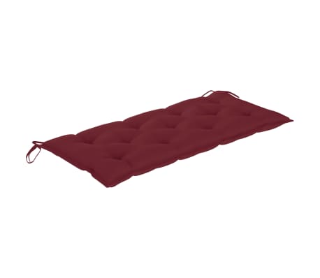 vidaXL Banco de jardim c/ almofadão vermelho tinto 120 cm teca maciça