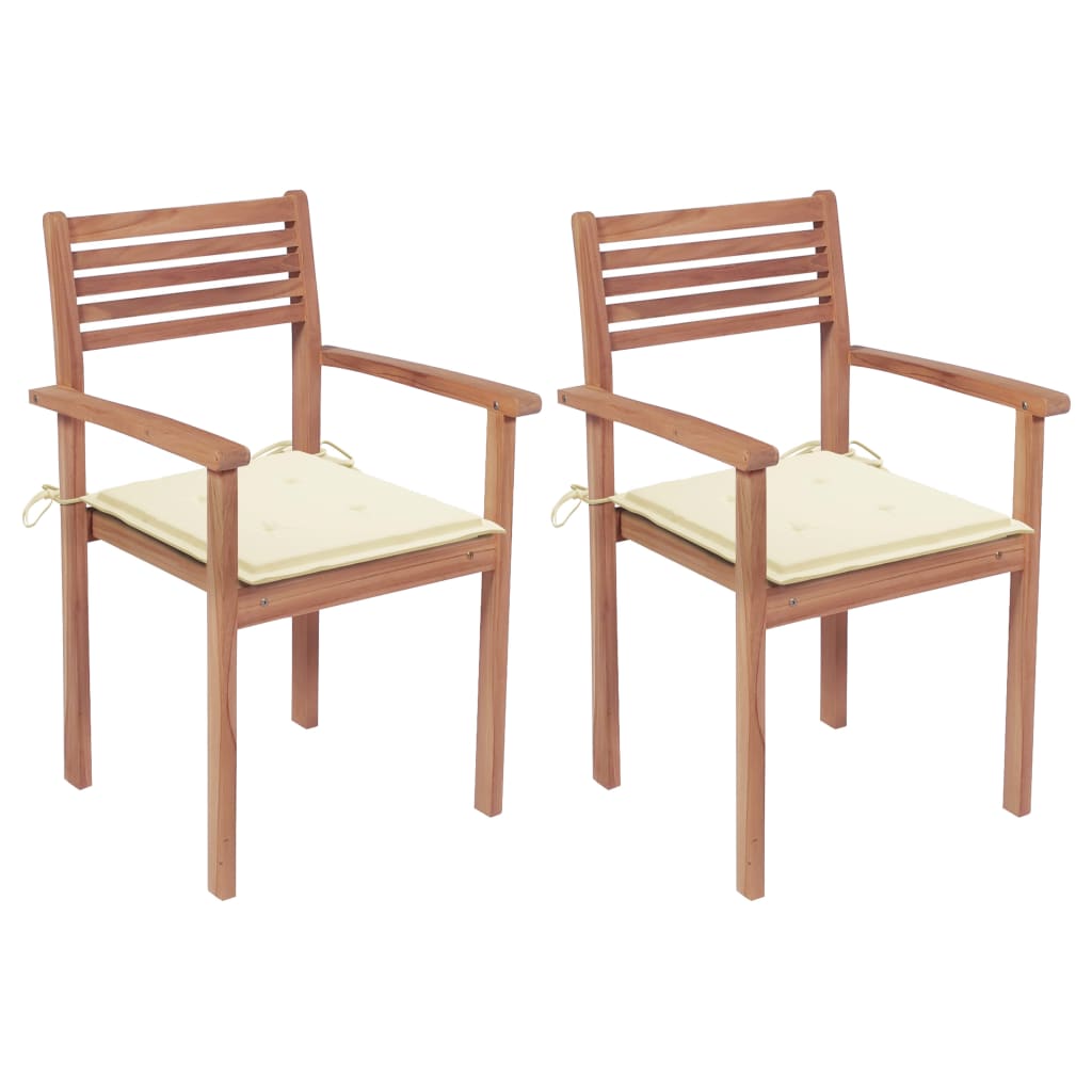 Image of vidaXL Garden Chairs 2 pcs with Cream Cushions Solid Teak Wood