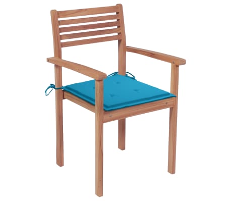 vidaXL Sodo kėdės su mėlynomis pagalvėlėmis, 2vnt., tikmedžio masyvas