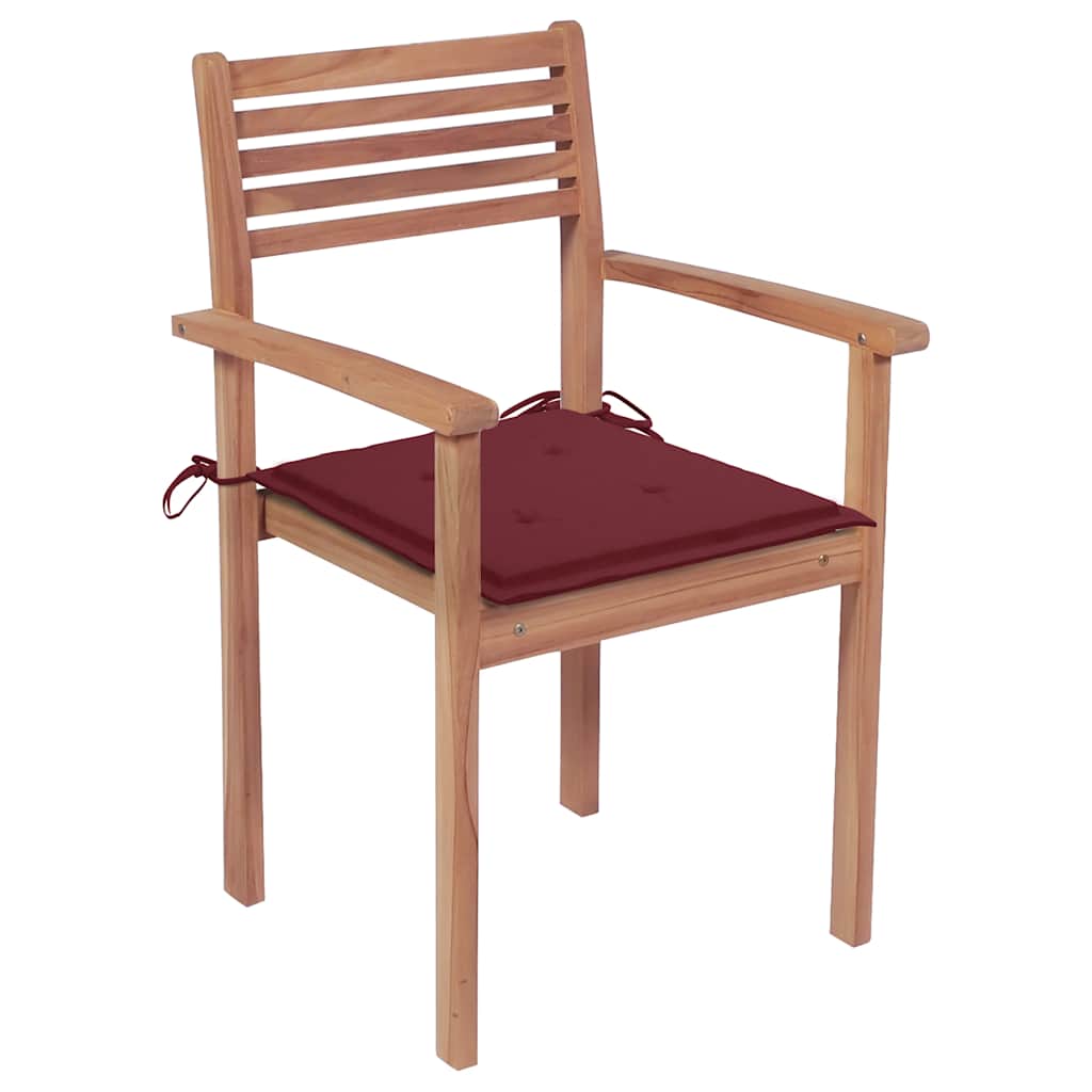 

vidaXL Tuinstoelen 2 st met wijnrode kussens massief teakhout