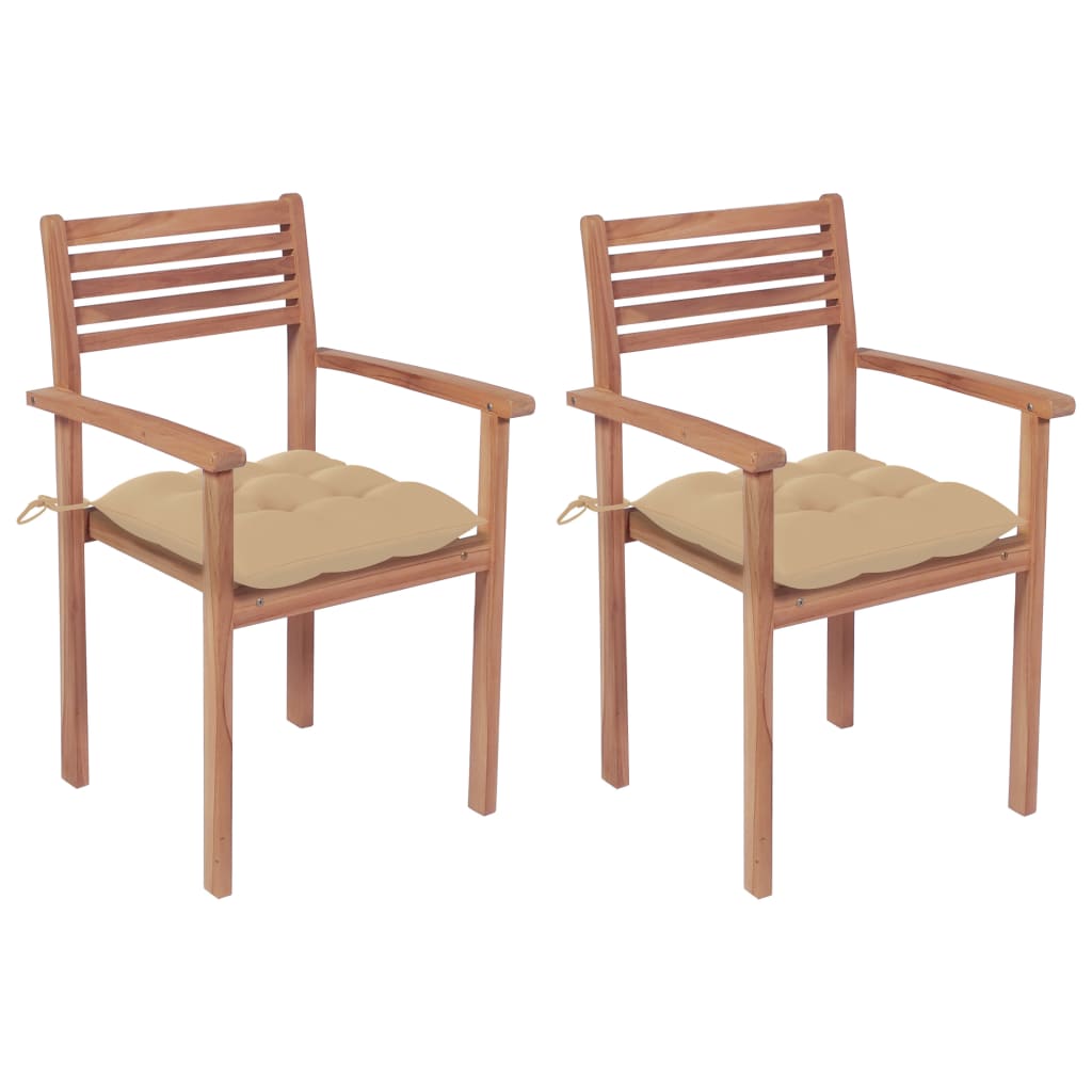 Image of vidaXL Garden Chairs 2 pcs with Beige Cushions Solid Teak Wood