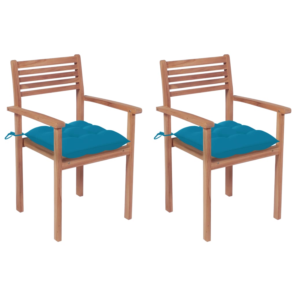 vidaXL Chaises de jardin 2 pcs avec coussins bleu Bois de teck massif