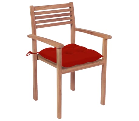 vidaXL Sodo kėdės su raudonomis pagalvėlėmis, 2vnt., tikmedžio masyvas