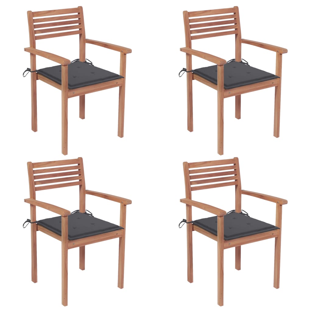 Image of vidaXL Garden Chairs 4 pcs with Anthracite Cushions Solid Teak Wood