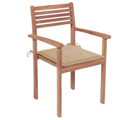 vidaXL Tuinstoelen 4 st met beige kussens massief teakhout