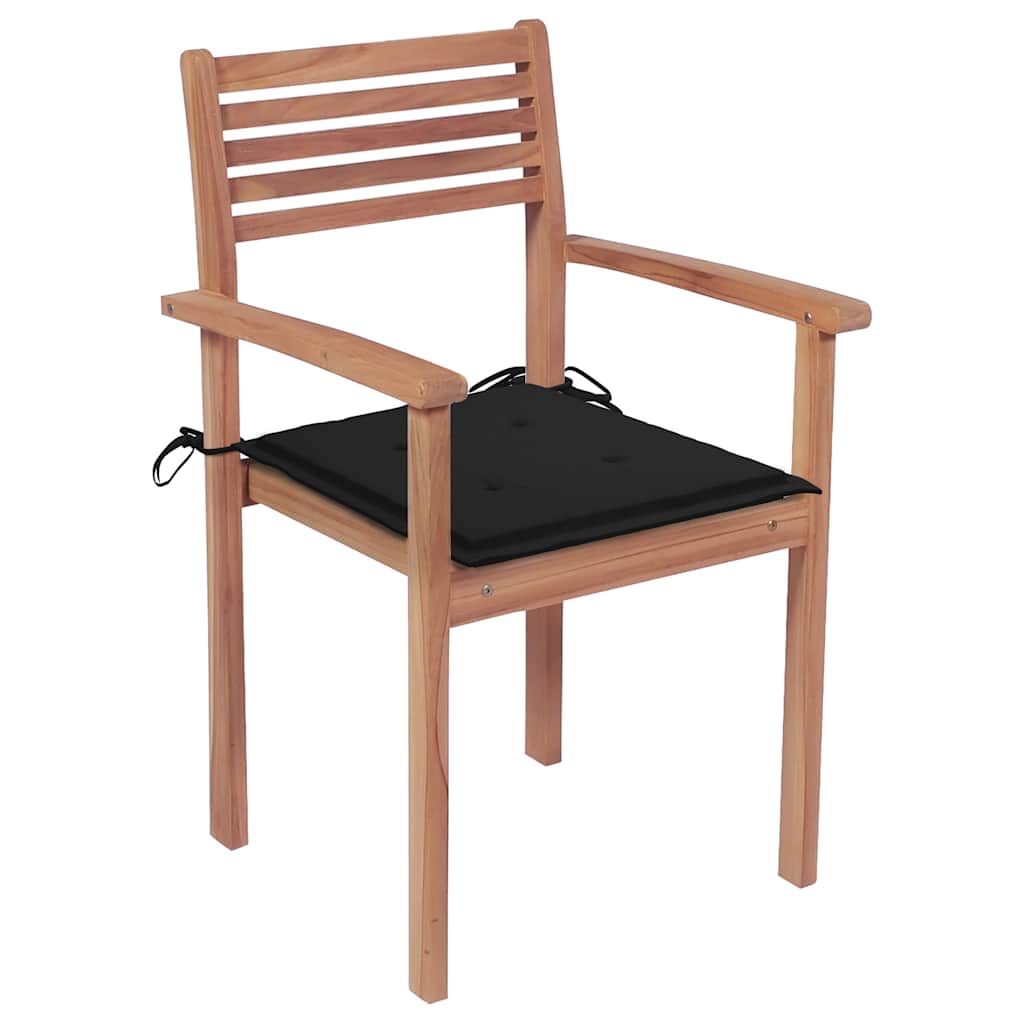 

vidaXL Tuinstoelen 4 st met zwarte kussens massief teakhout