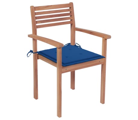 vidaXL Sodo kėdės su mėlynomis pagalvėlėmis, 4vnt., tikmedžio masyvas