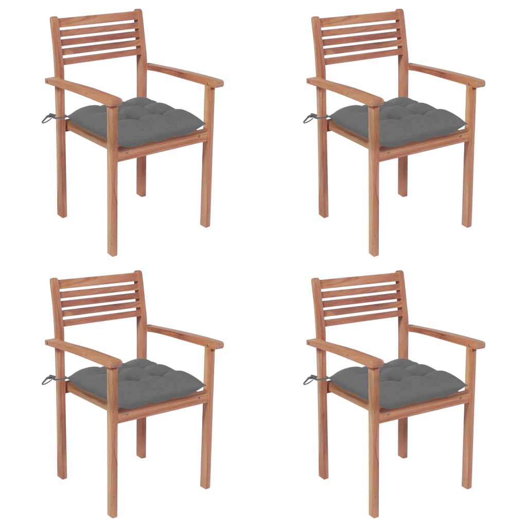 Image of vidaXL Garden Chairs 4 pcs with Grey Cushions Solid Teak Wood