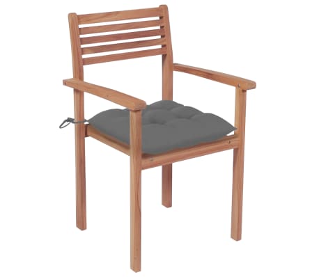 vidaXL Chaises de jardin lot de 4 et coussins gris Bois de teck solide