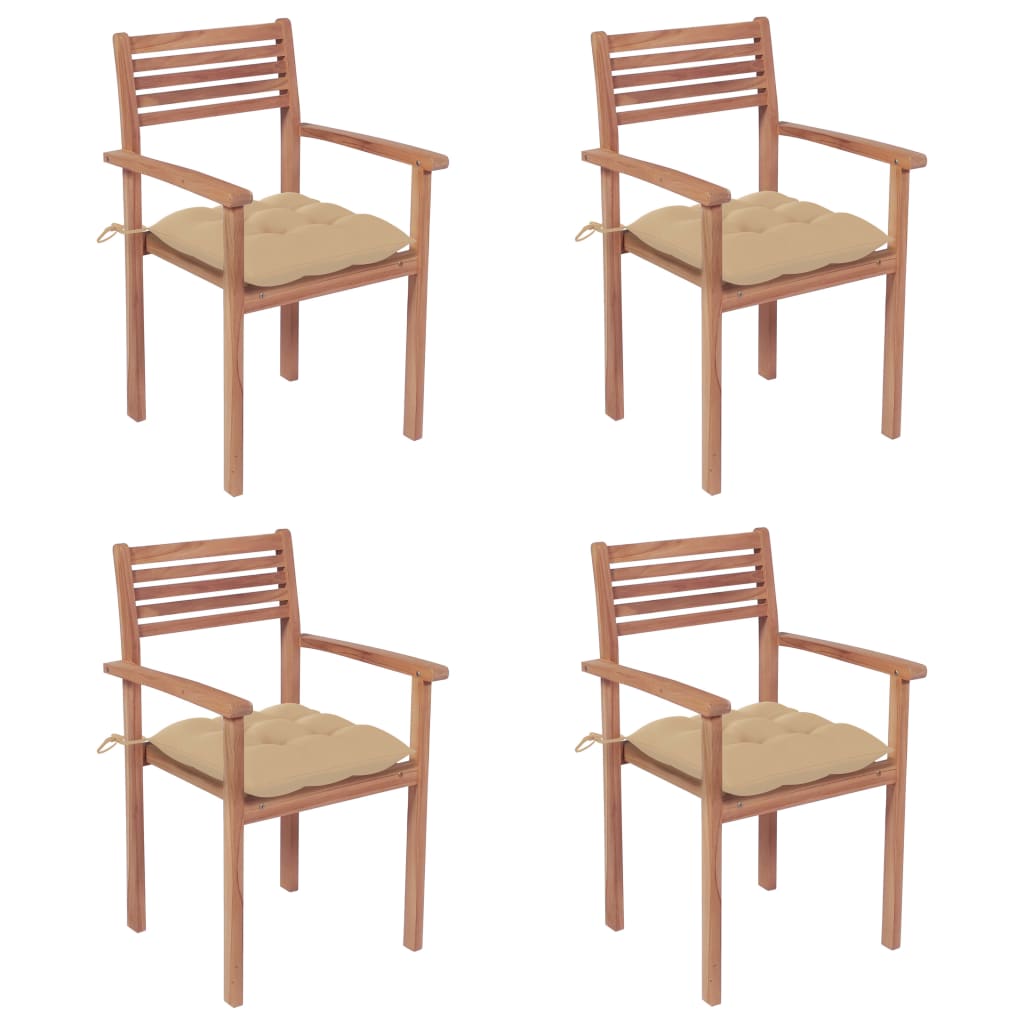 Image of vidaXL Garden Chairs 4 pcs with Beige Cushions Solid Teak Wood