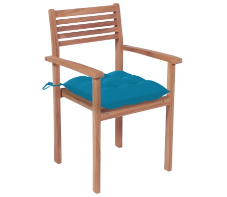vidaXL Gartenst&uuml;hle 4 Stk. mit Hellblauen Kissen Massivholz Teak