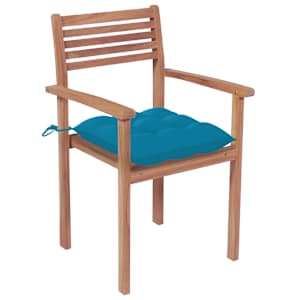 Zahradní židle 4 ks světle modré podušky masivní teak - obrázek 2